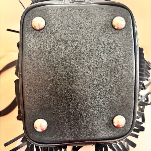 Saint Laurent Emmanuelle Small Black Leather Star Studded Fringe Bucket Bag